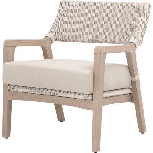 Lucia Outdoor Club Chair in White Poly Wicker, Stone Fabric & Teak 6811.PW/STO/W-ET
